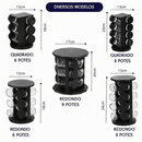 Chega de Bagunça na Cozinha! Porta Tempero Giratório Preto Premium com 6/8/9 Potes de Vidro Reforçado